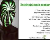 Twarz z neonowym makijażem symbolizuje zniekształcenia poznawcze, takie jak katastrofizacja i myślenie "wszystko albo nic".