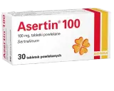 Opakowanie Asertin 100 mg, zawierające 30 tabletek. Przed zastosowaniem warto zapoznać się z ulotką dotyczącą potencjalnych asentra skutki uboczne.